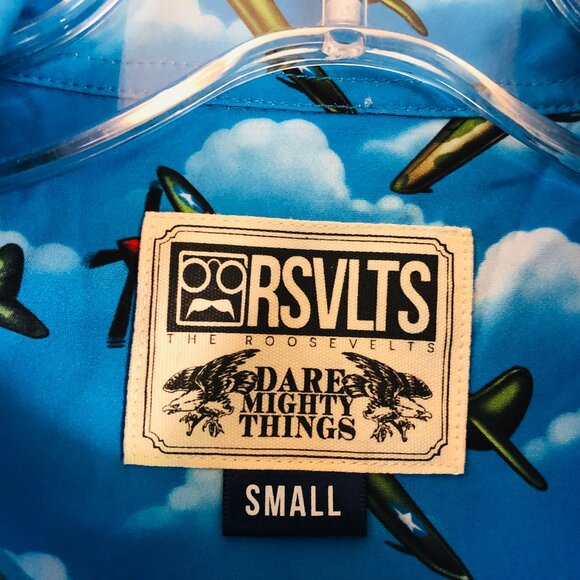 RSVLTS The Roosevelts Men's Size Small Blue Warhawk P-40 Plane Button Up Shirt - Picture 4 of 6